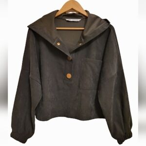 Zara oversized black hoodie jacket minimalistic blouse rose gold button size S